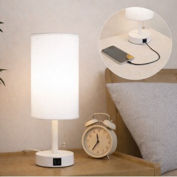 Brilagi - Lampa stołowa z portem USB TABLON 1xE27/25W/230V biała