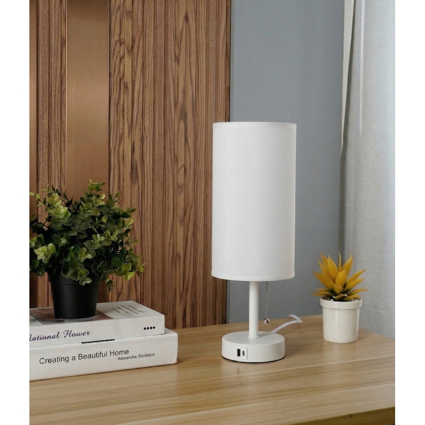 Brilagi - Lampa stołowa z portem USB TABLON 1xE27/25W/230V biała