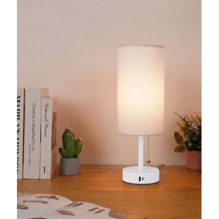 Brilagi - Lampa stołowa z portem USB TABLON 1xE27/25W/230V biała