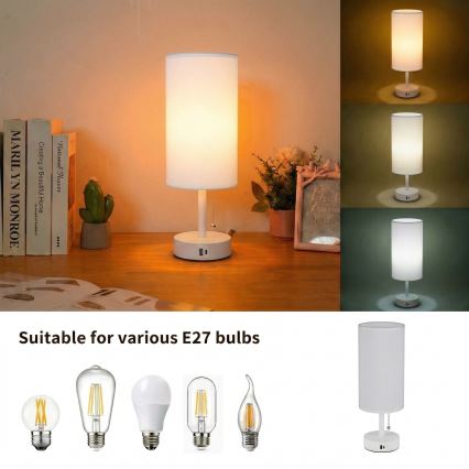 Brilagi - Lampa stołowa z portem USB TABLON 1xE27/25W/230V biała