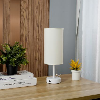 Brilagi - Lampa stołowa z portem USB TABLON 1xE27/25W/230V biała/kremowa