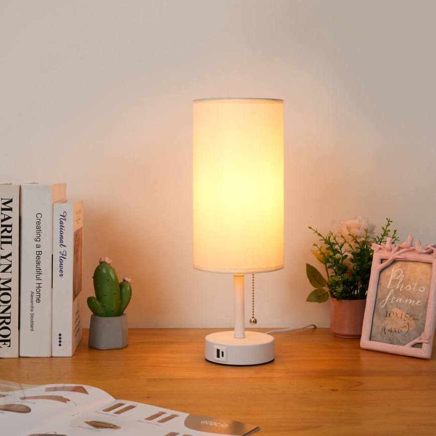 Brilagi - Lampa stołowa z portem USB TABLON 1xE27/25W/230V biała/kremowa