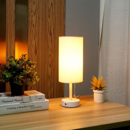 Brilagi - Lampa stołowa z portem USB TABLON 1xE27/25W/230V biała/kremowa