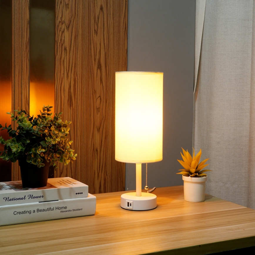 Brilagi - Lampa stołowa z portem USB TABLON 1xE27/25W/230V biała/kremowa