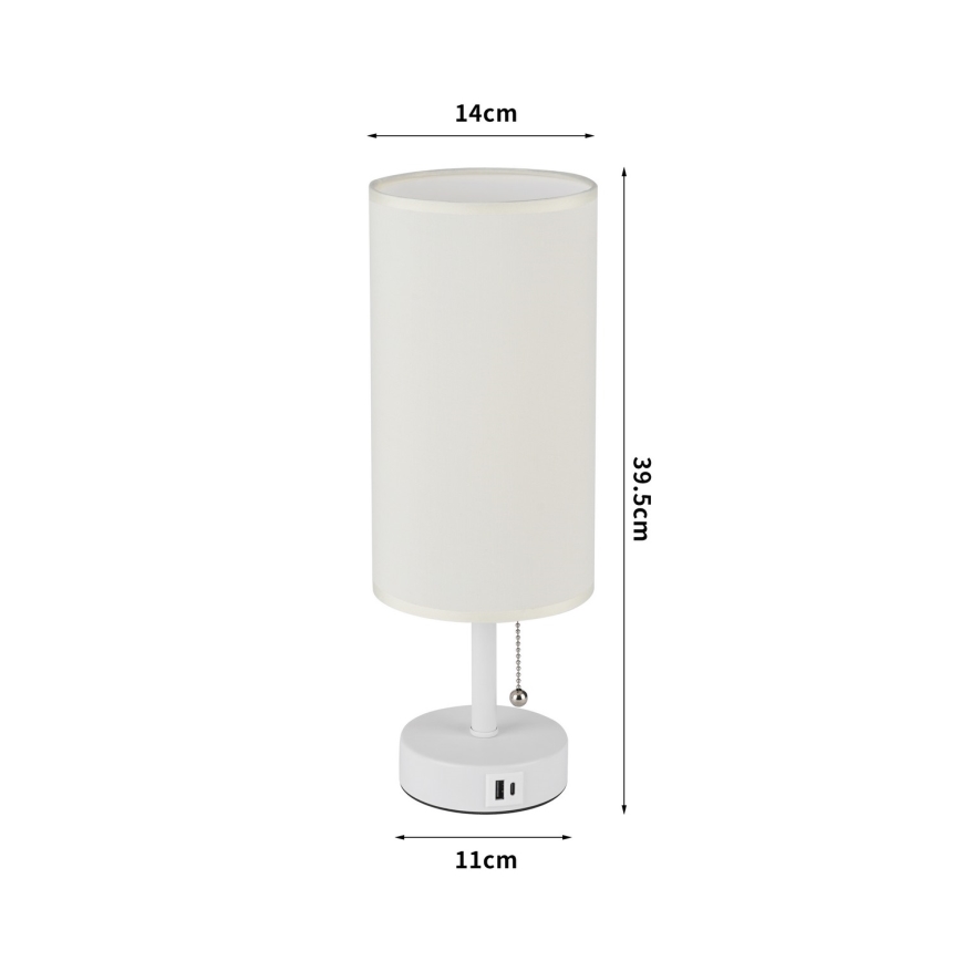 Brilagi - Lampa stołowa z portem USB TABLON 1xE27/25W/230V biała/kremowa