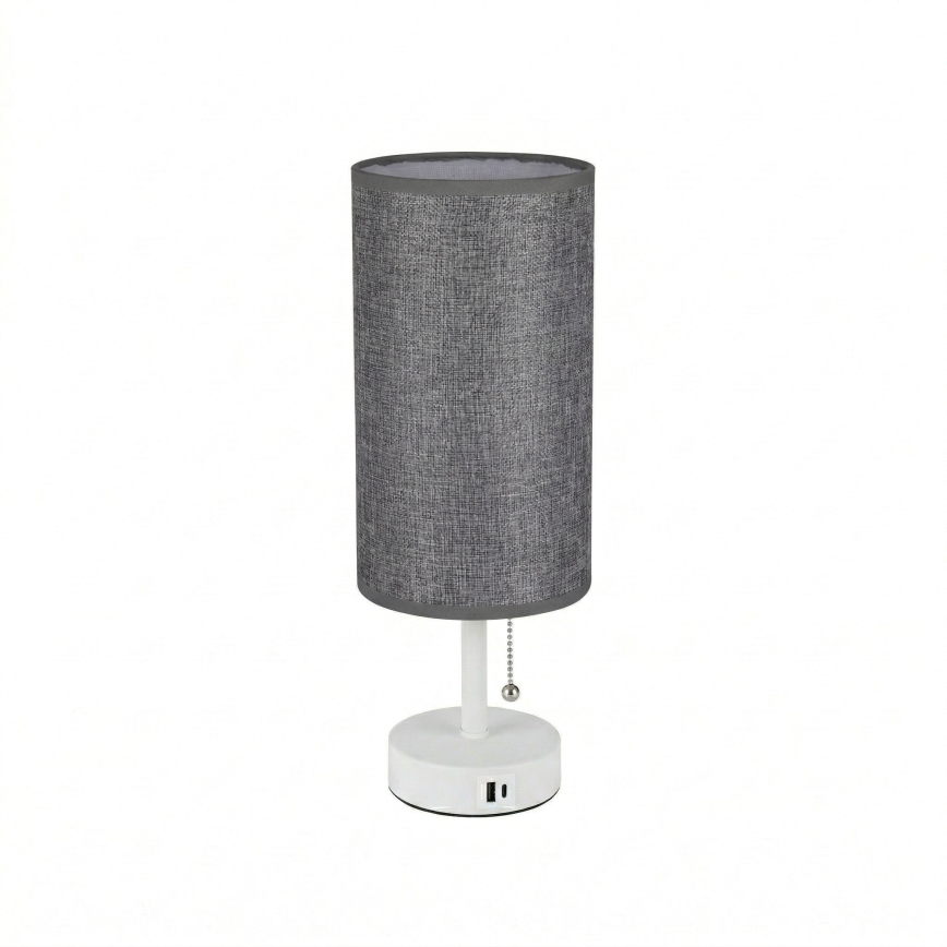 Brilagi - Lampa stołowa z portem USB TABLON 1xE27/25W/230V biała/szara