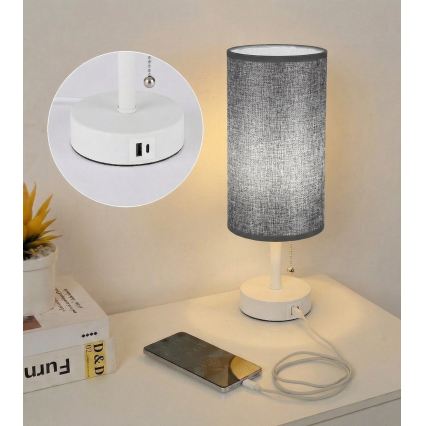 Brilagi - Lampa stołowa z portem USB TABLON 1xE27/25W/230V biała/szara