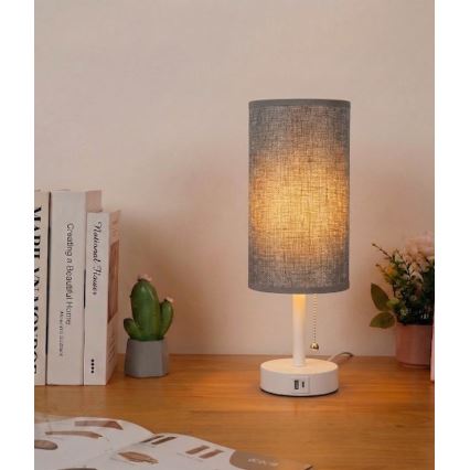 Brilagi - Lampa stołowa z portem USB TABLON 1xE27/25W/230V biała/szara