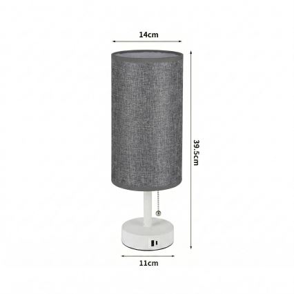 Brilagi - Lampa stołowa z portem USB TABLON 1xE27/25W/230V biała/szara