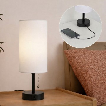 Brilagi - Lampa stołowa z portem USB TABLON 1xE27/25W/230V czarna/biała