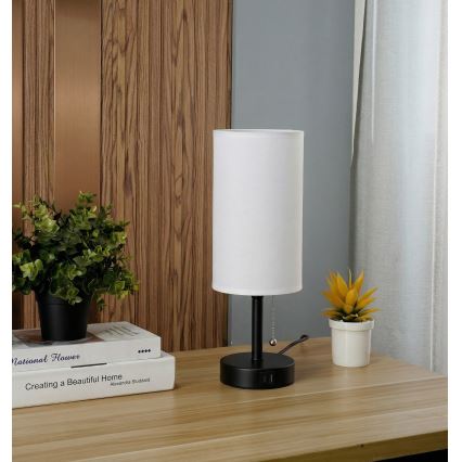 Brilagi - Lampa stołowa z portem USB TABLON 1xE27/25W/230V czarna/biała