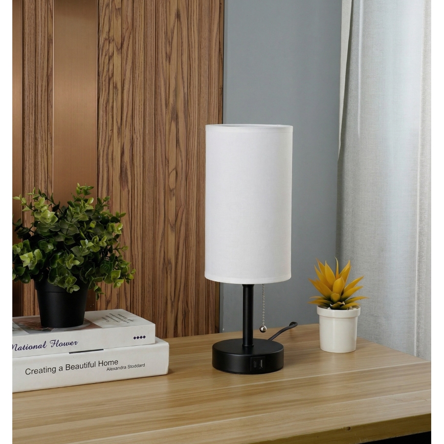 Brilagi - Lampa stołowa z portem USB TABLON 1xE27/25W/230V czarna/biała