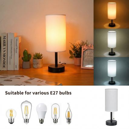 Brilagi - Lampa stołowa z portem USB TABLON 1xE27/25W/230V czarna/biała