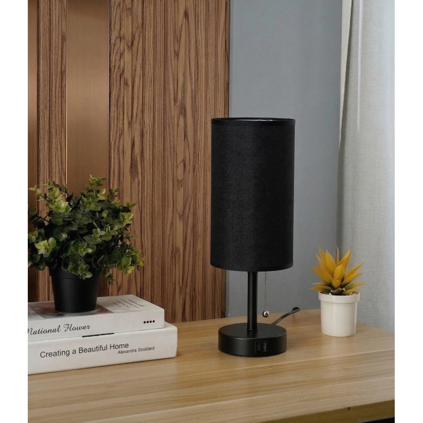 Brilagi - Lampa stołowa z portem USB TABLON 1xE27/25W/230V czarna
