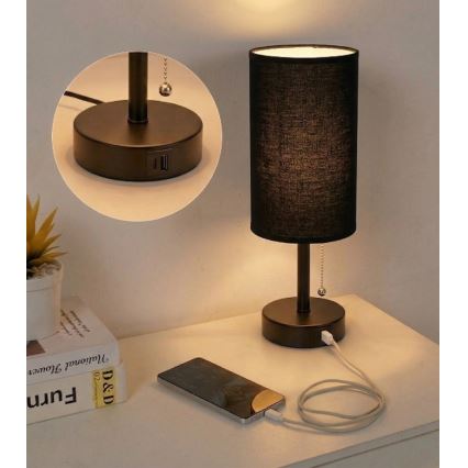 Brilagi - Lampa stołowa z portem USB TABLON 1xE27/25W/230V czarna