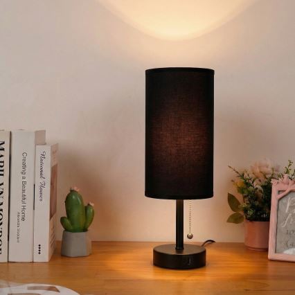 Brilagi - Lampa stołowa z portem USB TABLON 1xE27/25W/230V czarna