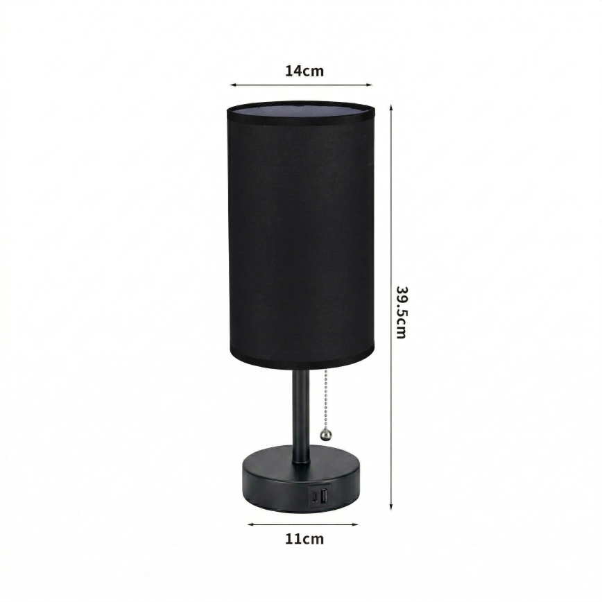 Brilagi - Lampa stołowa z portem USB TABLON 1xE27/25W/230V czarna