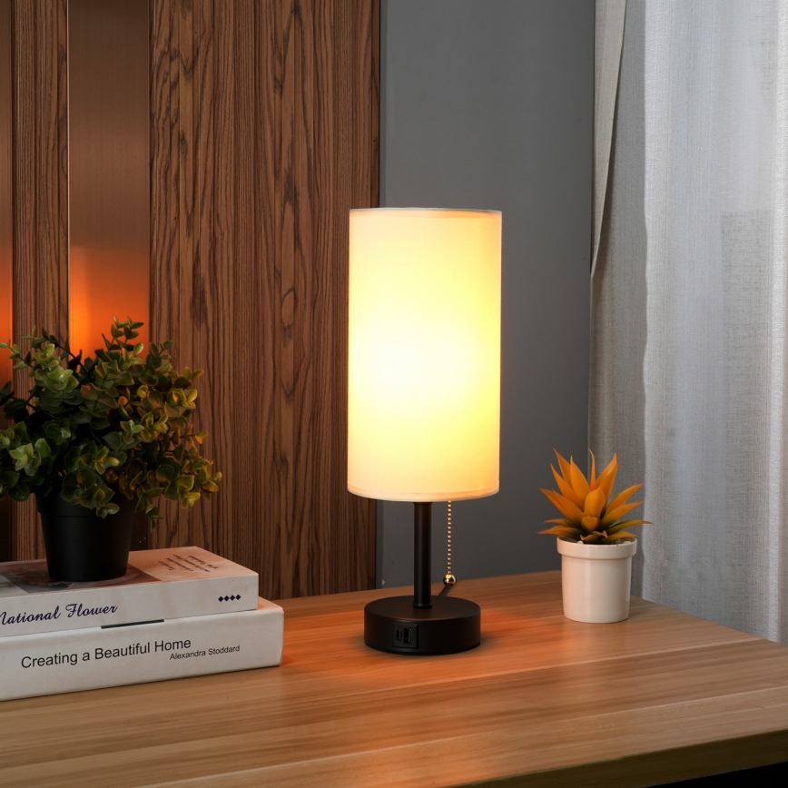 Brilagi - Lampa stołowa z portem USB TABLON 1xE27/25W/230V czarna/kremowa