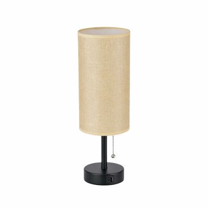 Brilagi - Lampa stołowa z portem USB TABLON 1xE27/25W/230V czarny/beżowy