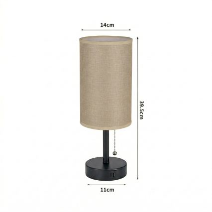 Brilagi - Lampa stołowa z portem USB TABLON 1xE27/25W/230V czarny/beżowy