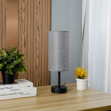 Brilagi - Lampa stołowa z portem USB TABLON 1xE27/25W/230V czarny/szary