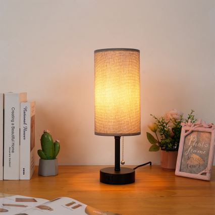 Brilagi - Lampa stołowa z portem USB TABLON 1xE27/25W/230V czarny/szary