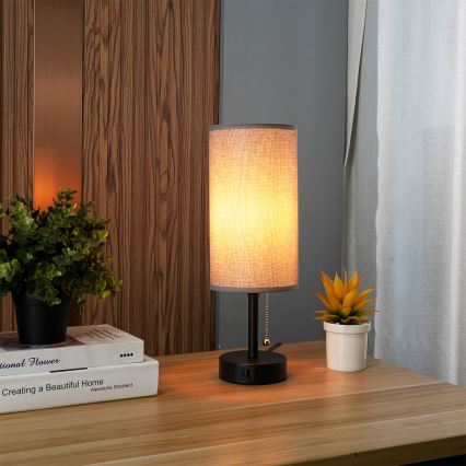Brilagi - Lampa stołowa z portem USB TABLON 1xE27/25W/230V czarny/szary