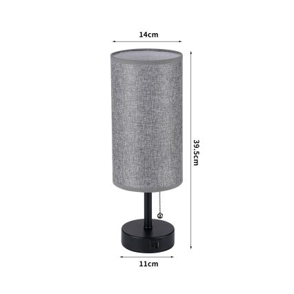 Brilagi - Lampa stołowa z portem USB TABLON 1xE27/25W/230V czarny/szary