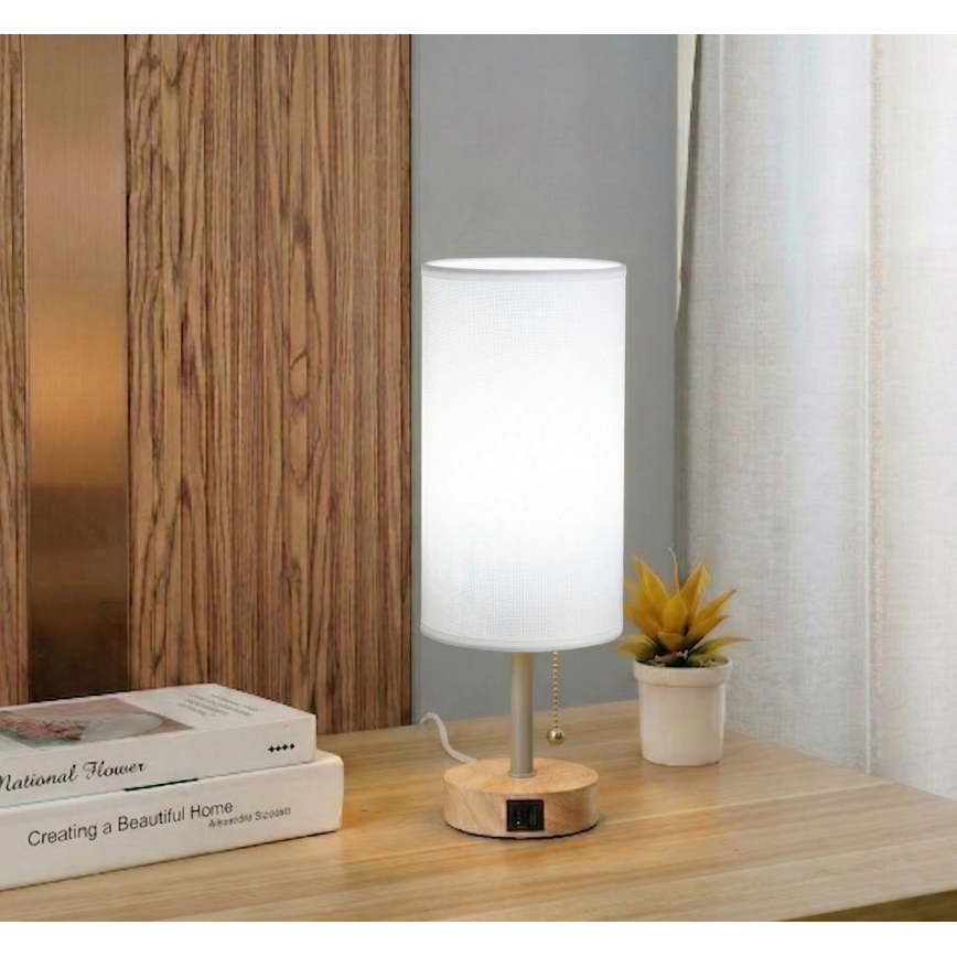 Brilagi - Lampa stołowa z portem USB TABLON 1xE27/25W/230V dąb/beżowy/biały