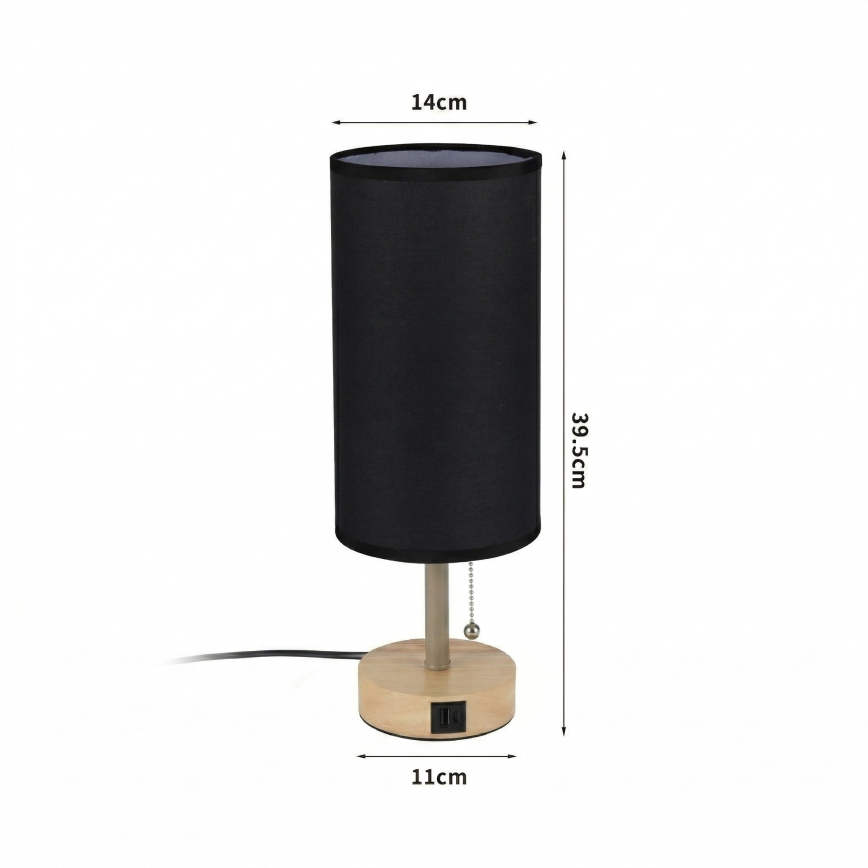 Brilagi - Lampa stołowa z portem USB TABLON 1xE27/25W/230V dąb/beżowy/czarny