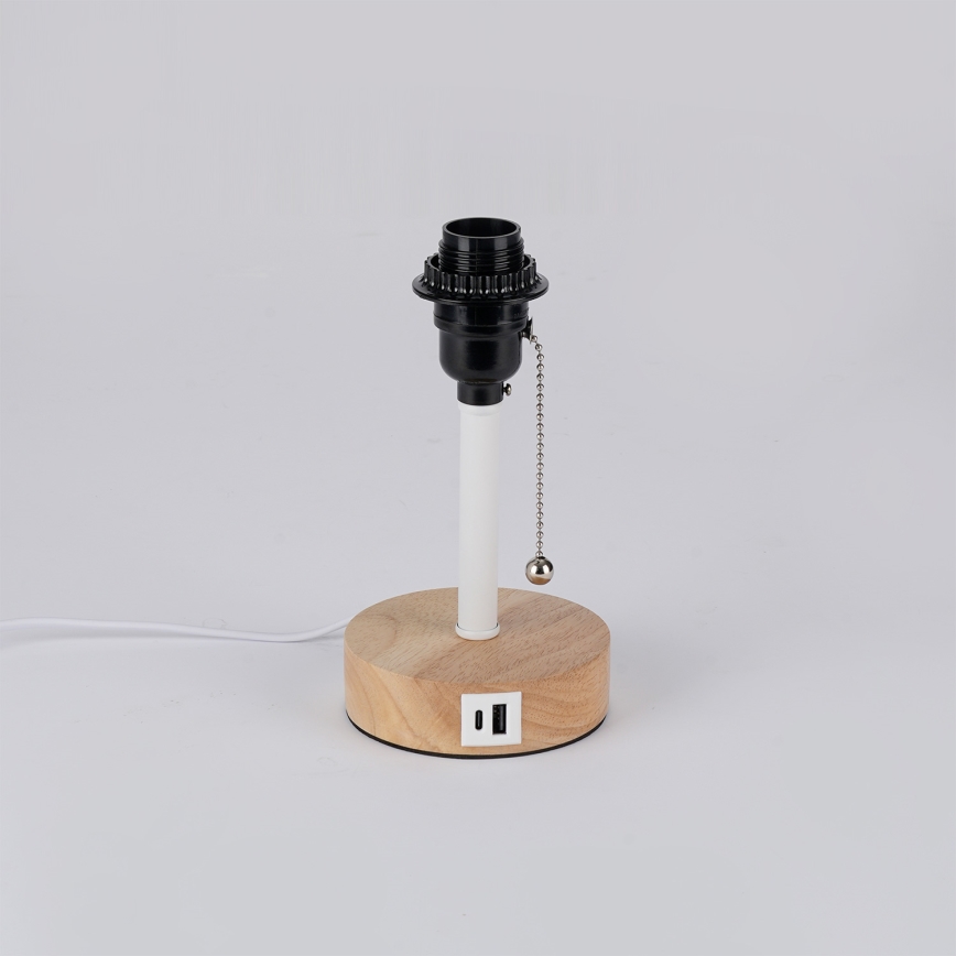 Brilagi - Lampa stołowa z portem USB TABLON 1xE27/25W/230V dąb/biały/czarny
