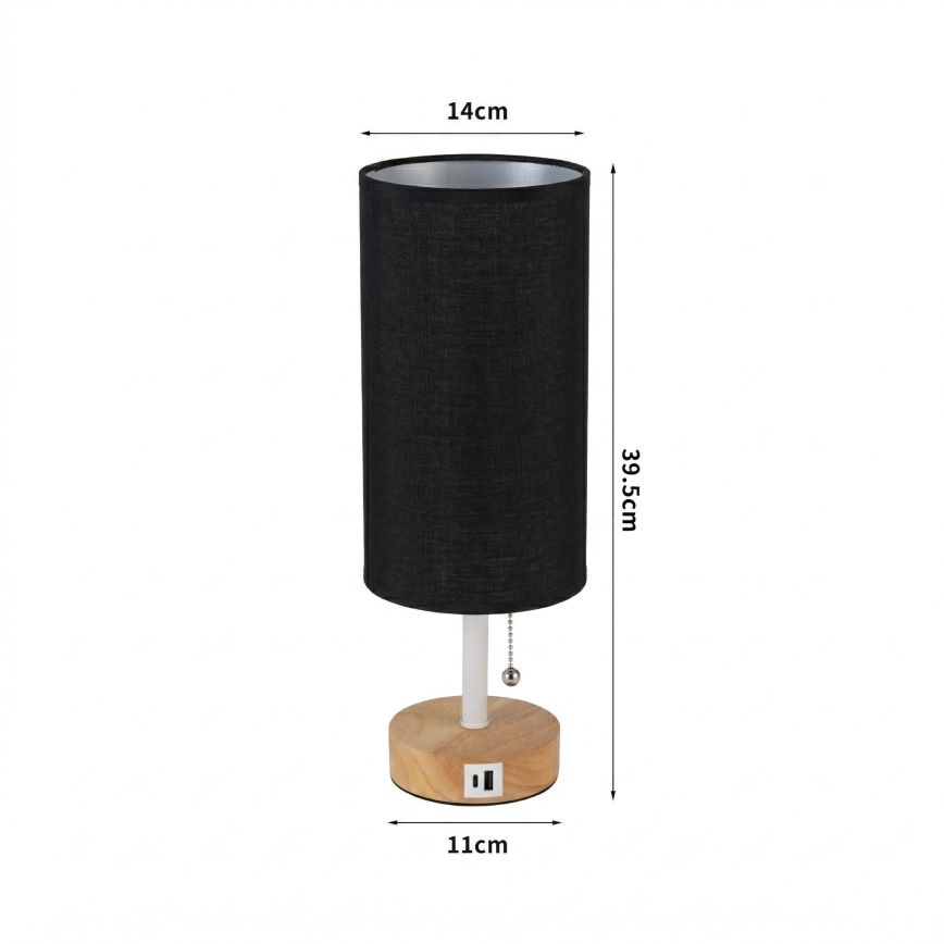 Brilagi - Lampa stołowa z portem USB TABLON 1xE27/25W/230V dąb/biały/czarny