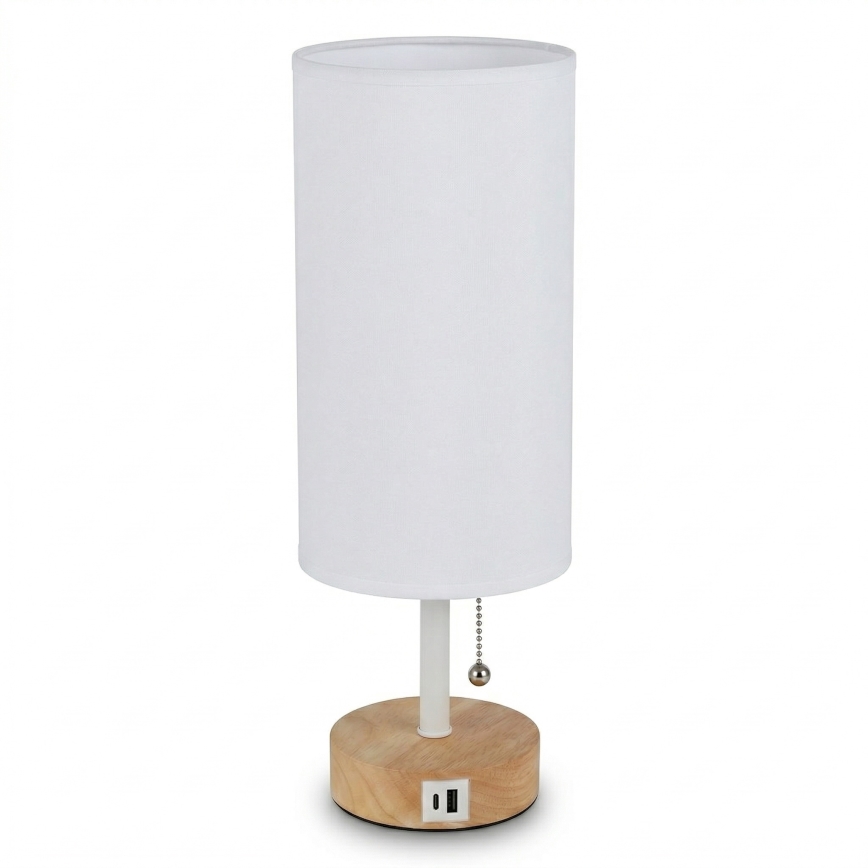 Brilagi - Lampa stołowa z portem USB TABLON 1xE27/25W/230V dąb/biały