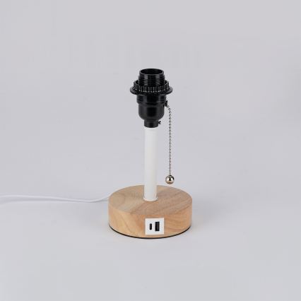 Brilagi - Lampa stołowa z portem USB TABLON 1xE27/25W/230V dąb/biały/kremowy