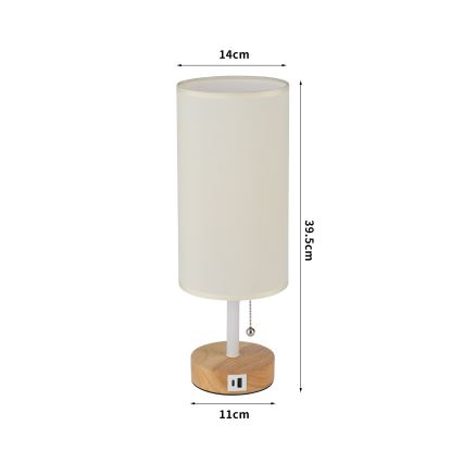 Brilagi - Lampa stołowa z portem USB TABLON 1xE27/25W/230V dąb/biały/kremowy