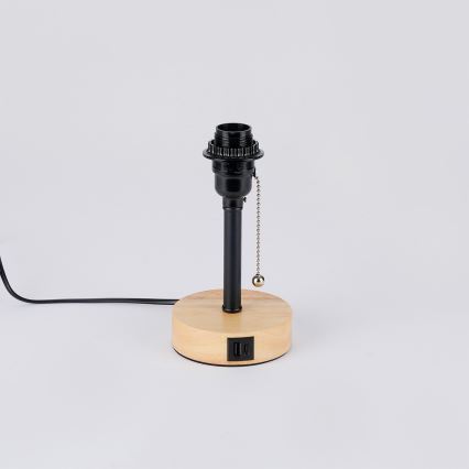 Brilagi - Lampa stołowa z portem USB TABLON 1xE27/25W/230V dąb/czarna/beżowa