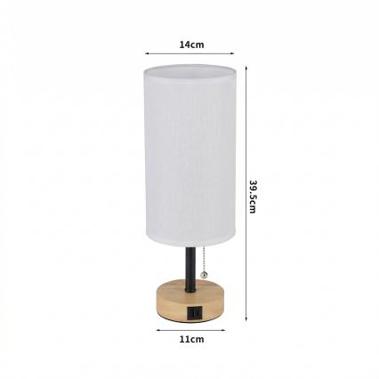 Brilagi - Lampa stołowa z portem USB TABLON 1xE27/25W/230V dąb/czarny/biały