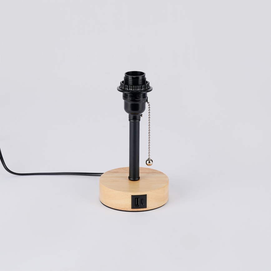 Brilagi - Lampa stołowa z portem USB TABLON 1xE27/25W/230V dąb/czarny