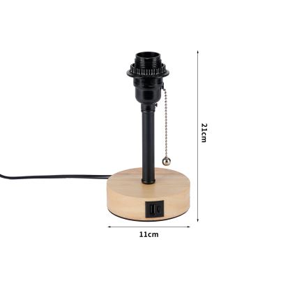 Brilagi - Lampa stołowa z portem USB TABLON 1xE27/25W/230V dąb/czarny
