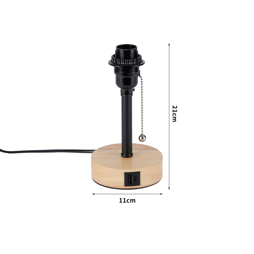 Brilagi - Lampa stołowa z portem USB TABLON 1xE27/25W/230V dąb/czarny