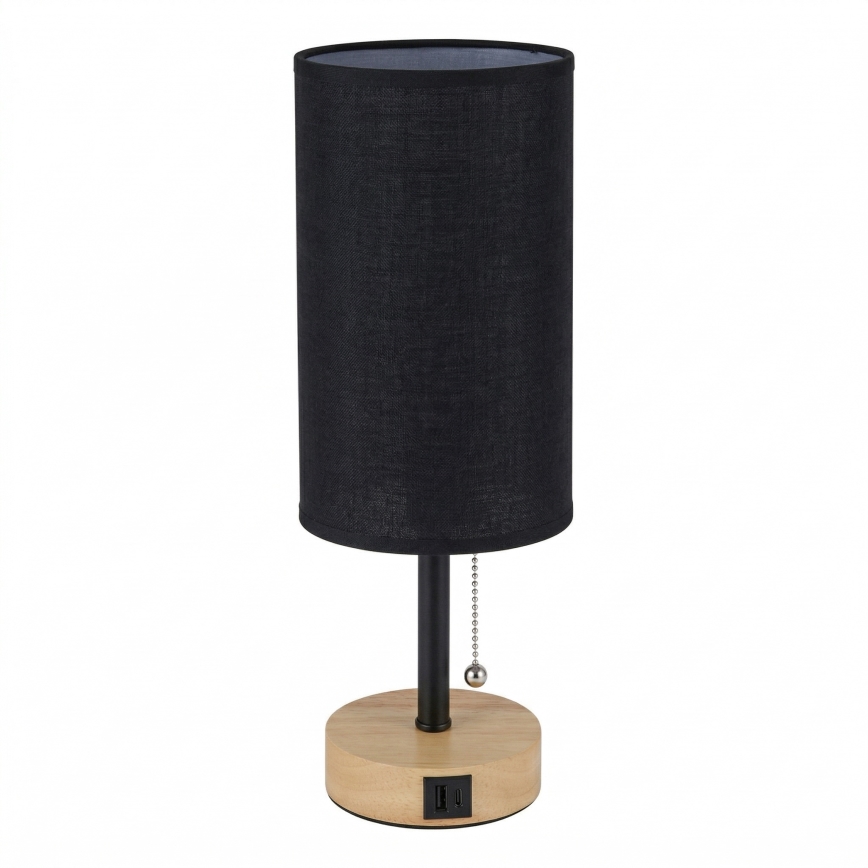 Brilagi - Lampa stołowa z portem USB TABLON 1xE27/25W/230V dąb/czarny