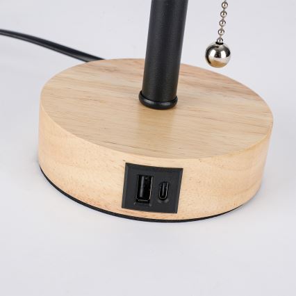 Brilagi - Lampa stołowa z portem USB TABLON 1xE27/25W/230V dąb/czarny