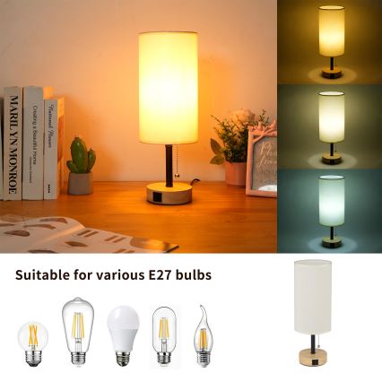 Brilagi - Lampa stołowa z portem USB TABLON 1xE27/25W/230V dąb/czarny/kremowy