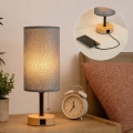 Brilagi - Lampa stołowa z portem USB TABLON 1xE27/25W/230V dąb/czarny/szary