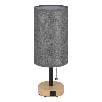 Brilagi - Lampa stołowa z portem USB TABLON 1xE27/25W/230V dąb/czarny/szary