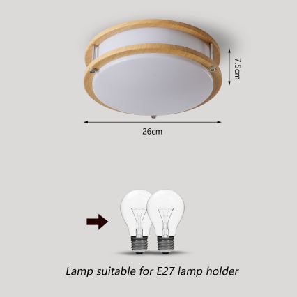 Brilagi - Lampa sufitowa ELARO 2xE27/40W/230V, śr. 26 cm, wykończenie w dekorze drewna