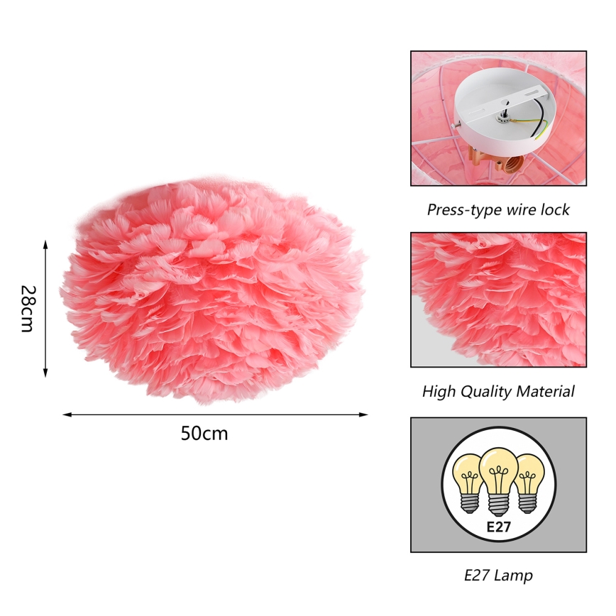 Brilagi - Lampa sufitowa FEATHER 3xE27/40W/230V śr. 50 cm różowa