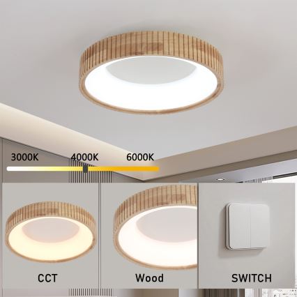 Brilagi - LED lampa sufitowa FALCON WOOD MODERN LED/30W/230V 3000/4000/6000K śr. 45 cm, drewno