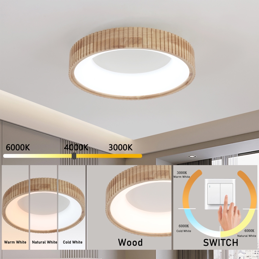 Brilagi - LED lampa sufitowa FALCON WOOD MODERN LED/30W/230V 3000/4000/6000K śr. 45 cm, drewno