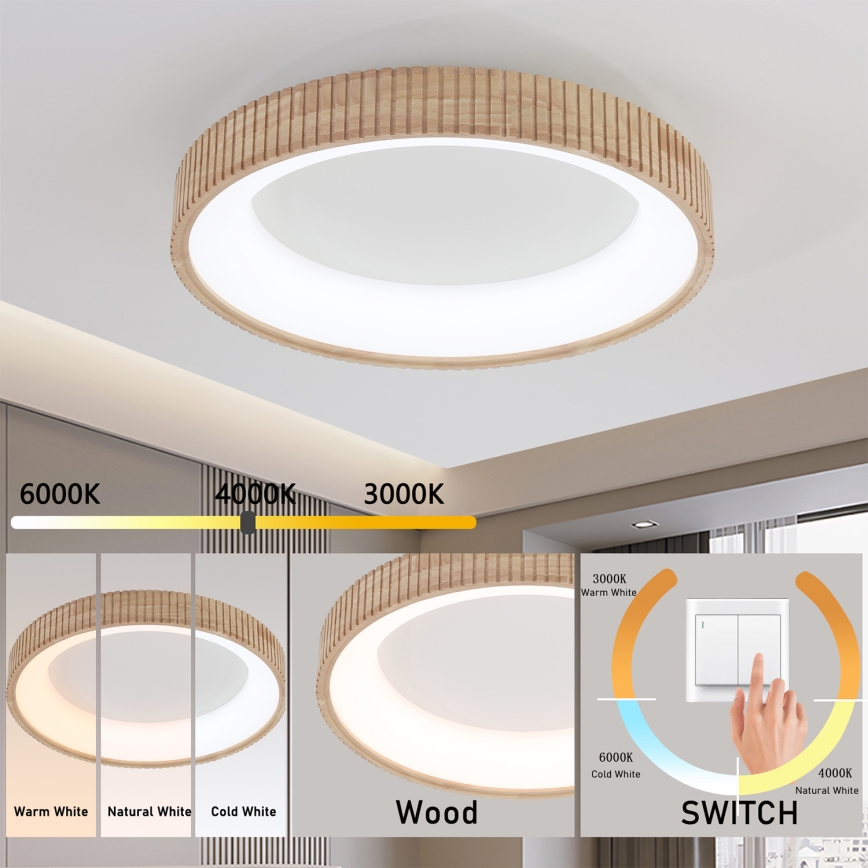 Brilagi - oprawa sufitowa LED FALCON WOOD MODERN LED/40W/230V 3000/4000/6000K śr. 60 cm drewno